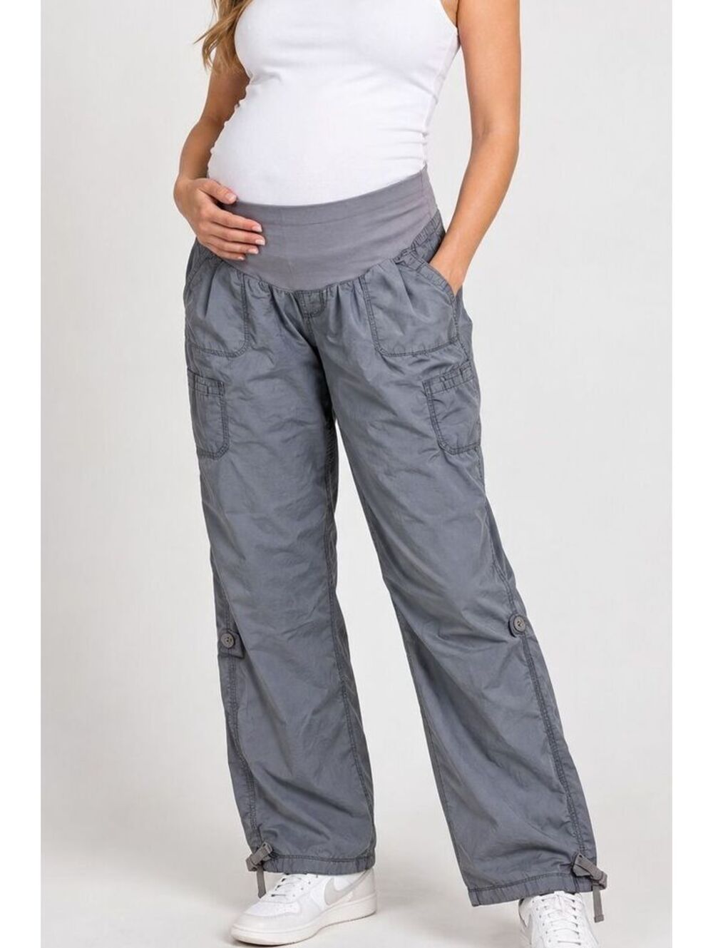 Motherhood Maternity Cargo Pants Medium Gray Y2K Utility Pregnancy Maternity